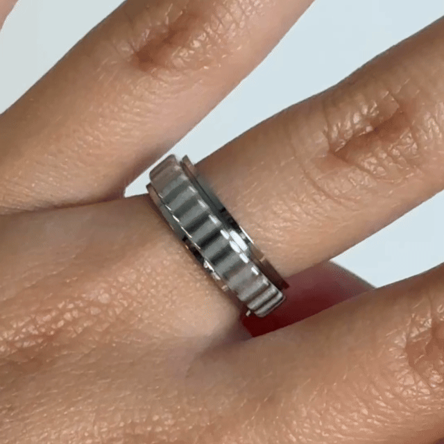 Anillo Deslizante Patrón Rectángulos Plateado