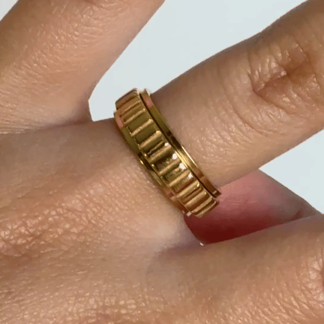 Anillo Deslizante Patrón Rectángulos Dorado