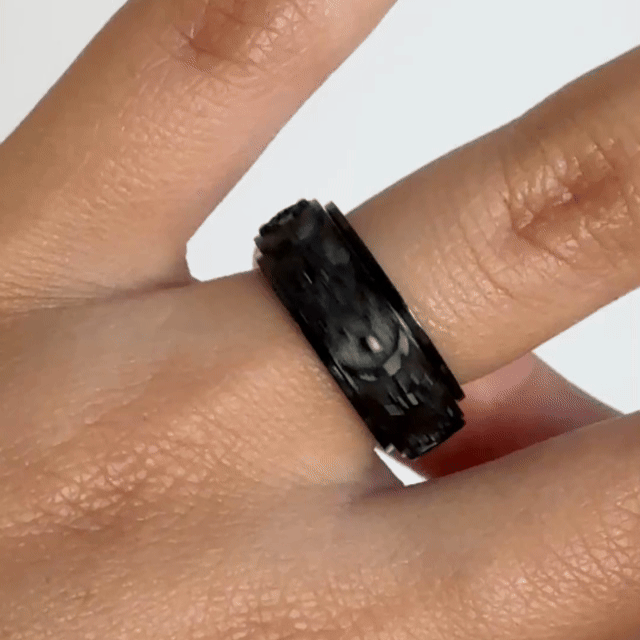 Anillo Deslizante Luna y Estrellas Relieve Negro