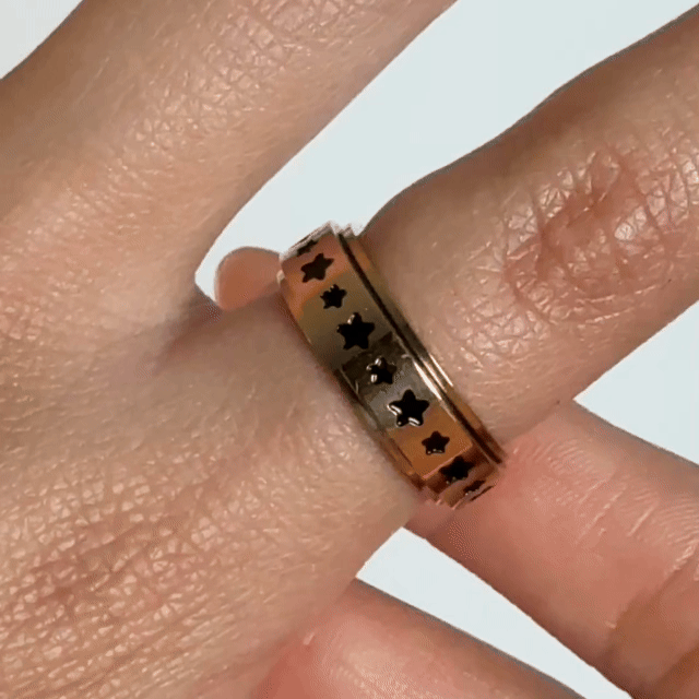 Anillo Deslizante Estrellas Negras Oro Rosa
