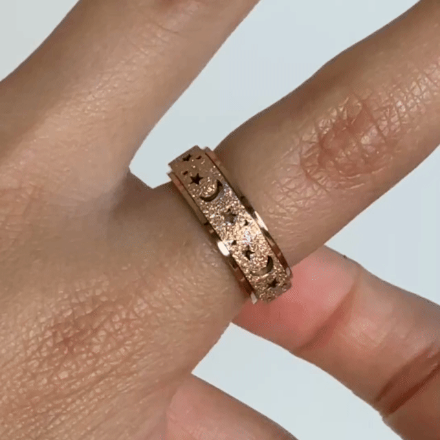Anillo Deslizante Luna y Estrellas Aspero Oro Rosa