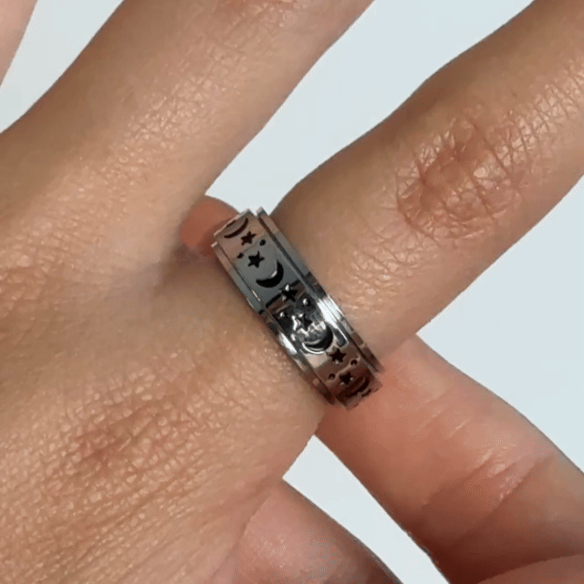 Anillo Deslizante Luna y Estrellas 2 Plateado