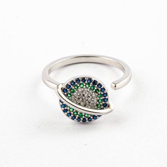 Anillo Anti-Estrés Plata S925 Saturno Plateado