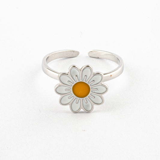 Anillo Anti-Estrés Plata S925 Flor Blanca