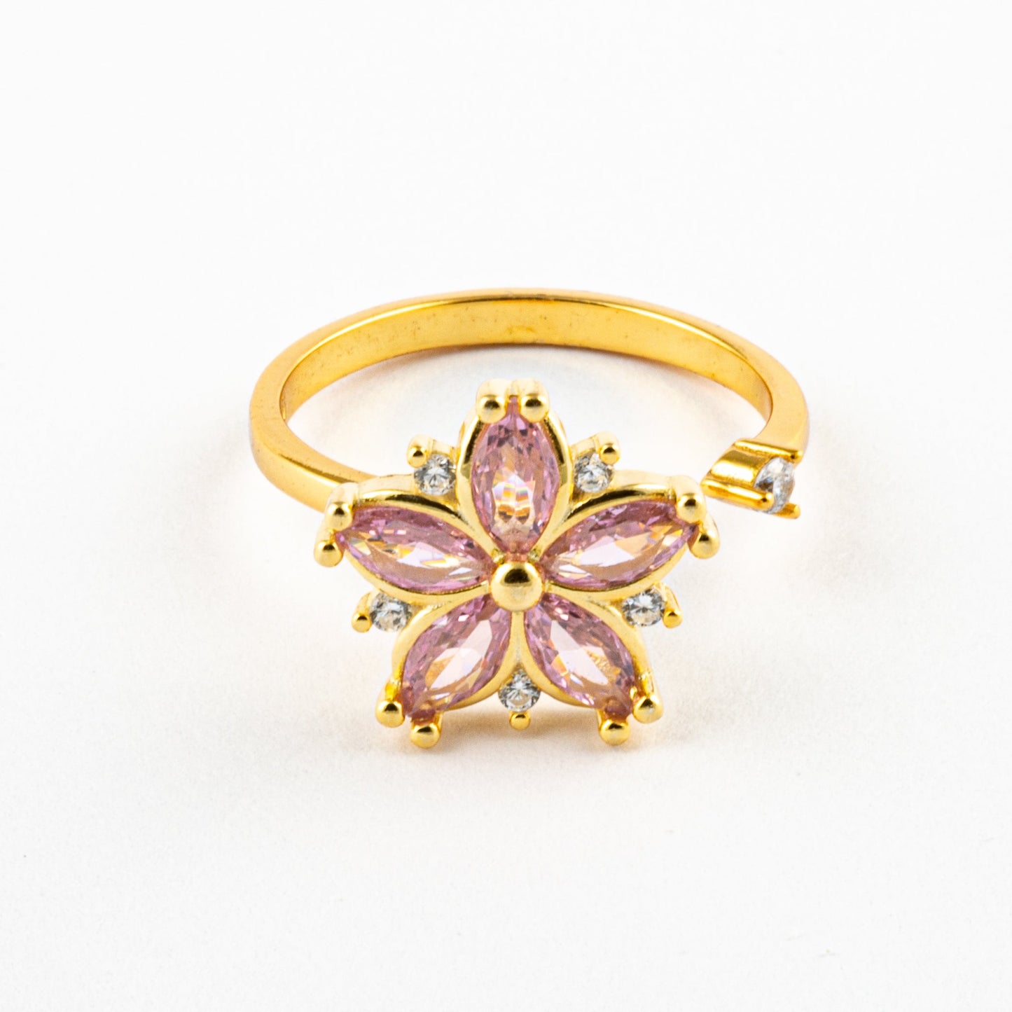 Anillo Anti-Estrés Plata S925 Flor Rosada