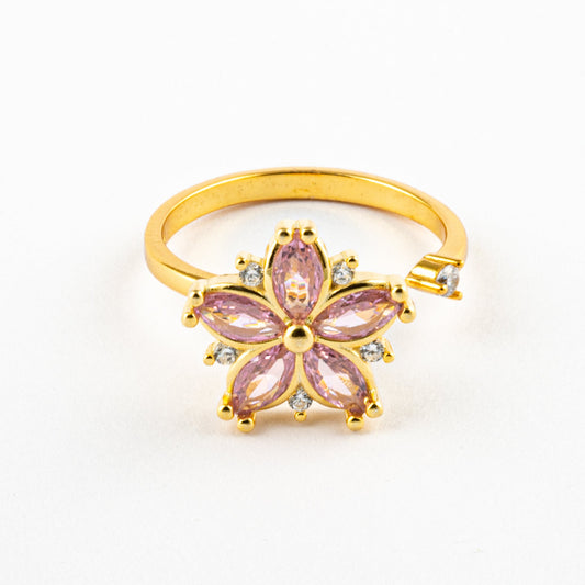 Anillo Anti-Estrés Plata S925 Flor Rosada
