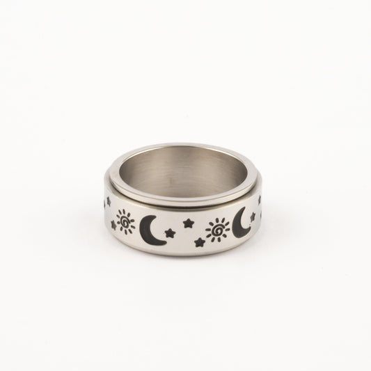 Anillo Deslizante Luna y Estrellas 1 Plateado