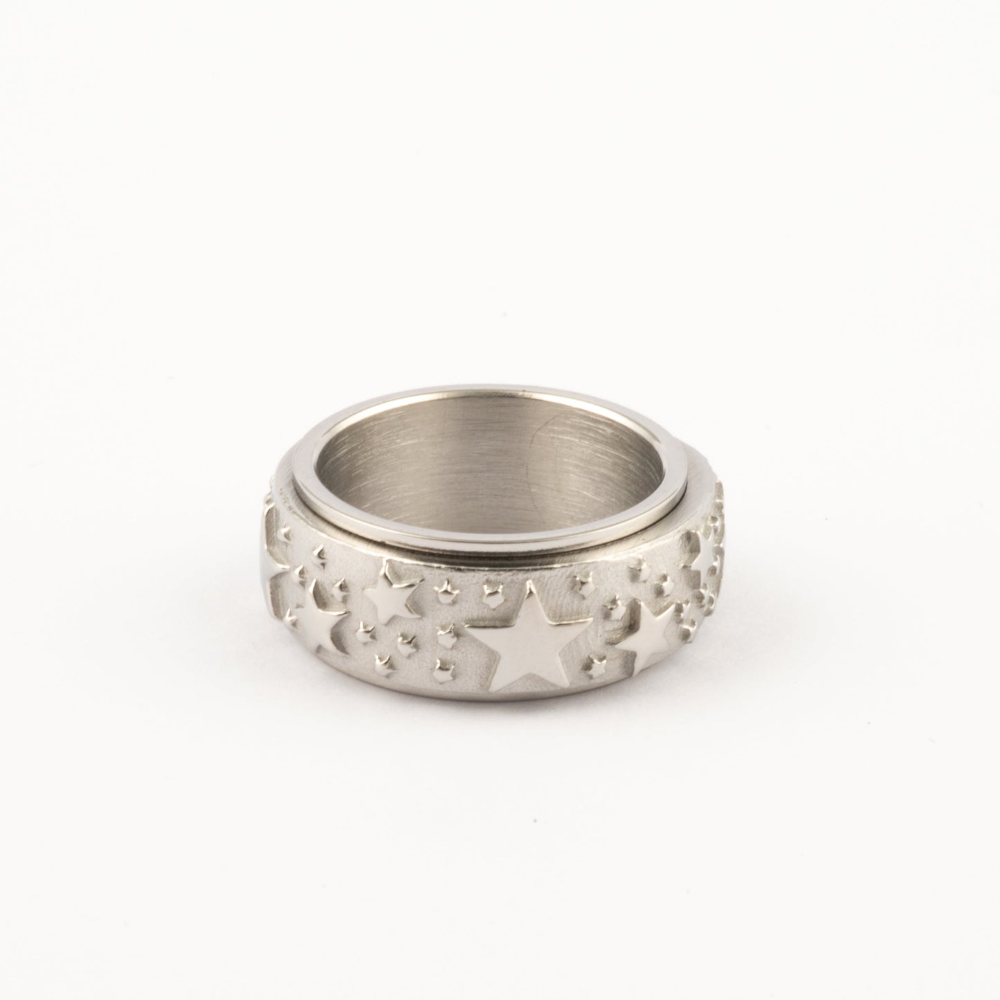 Anillo Deslizante Estrellas Relieve Plateado