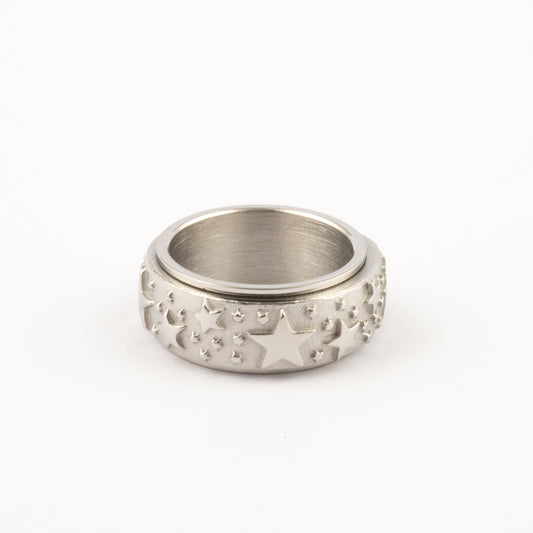Anillo Deslizante Estrellas Relieve Plateado