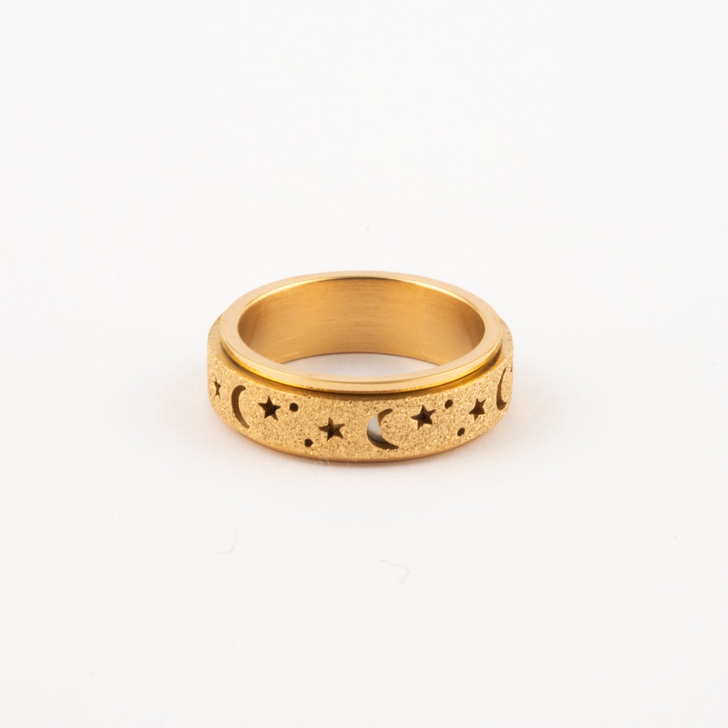 Anillo Deslizante Luna y Estrellas Aspero Dorado