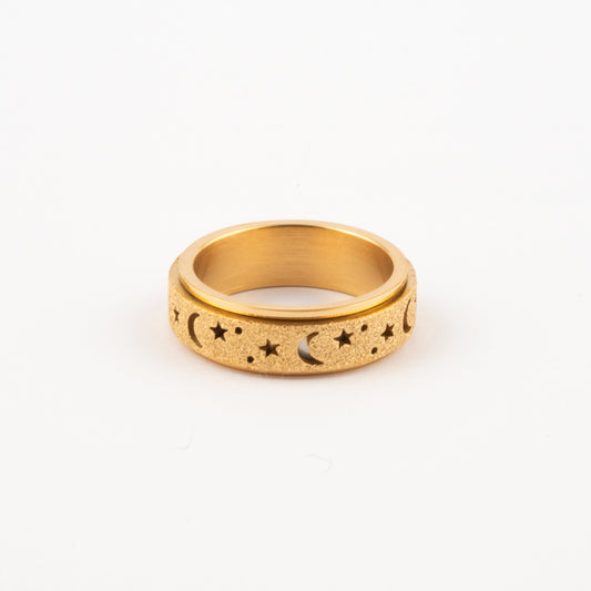 Anillo Deslizante Luna y Estrellas Aspero Dorado