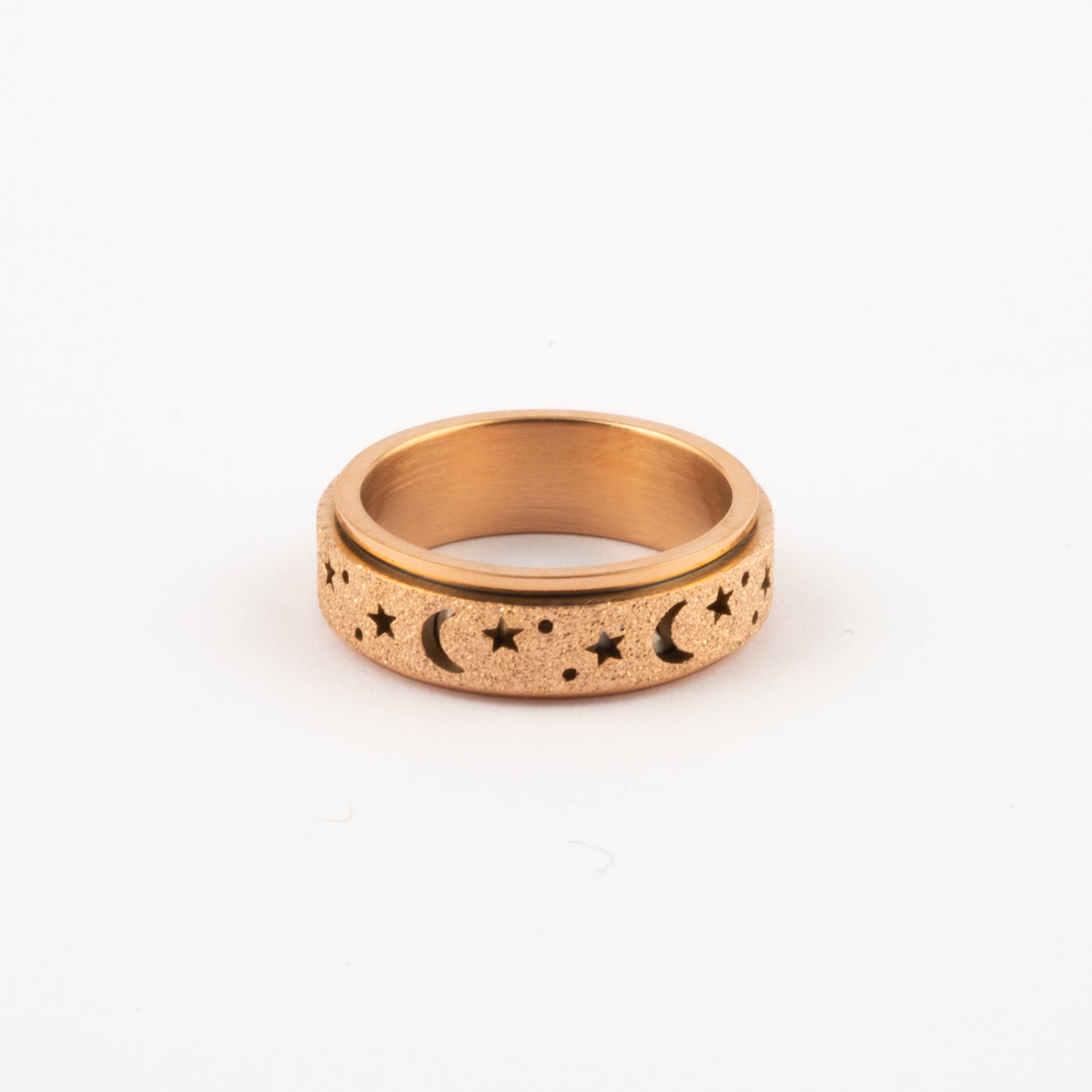 Anillo Deslizante Luna y Estrellas Aspero Oro Rosa
