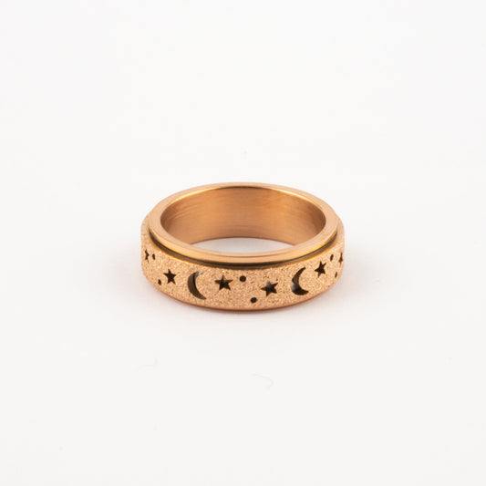 Anillo Deslizante Luna y Estrellas Aspero Oro Rosa