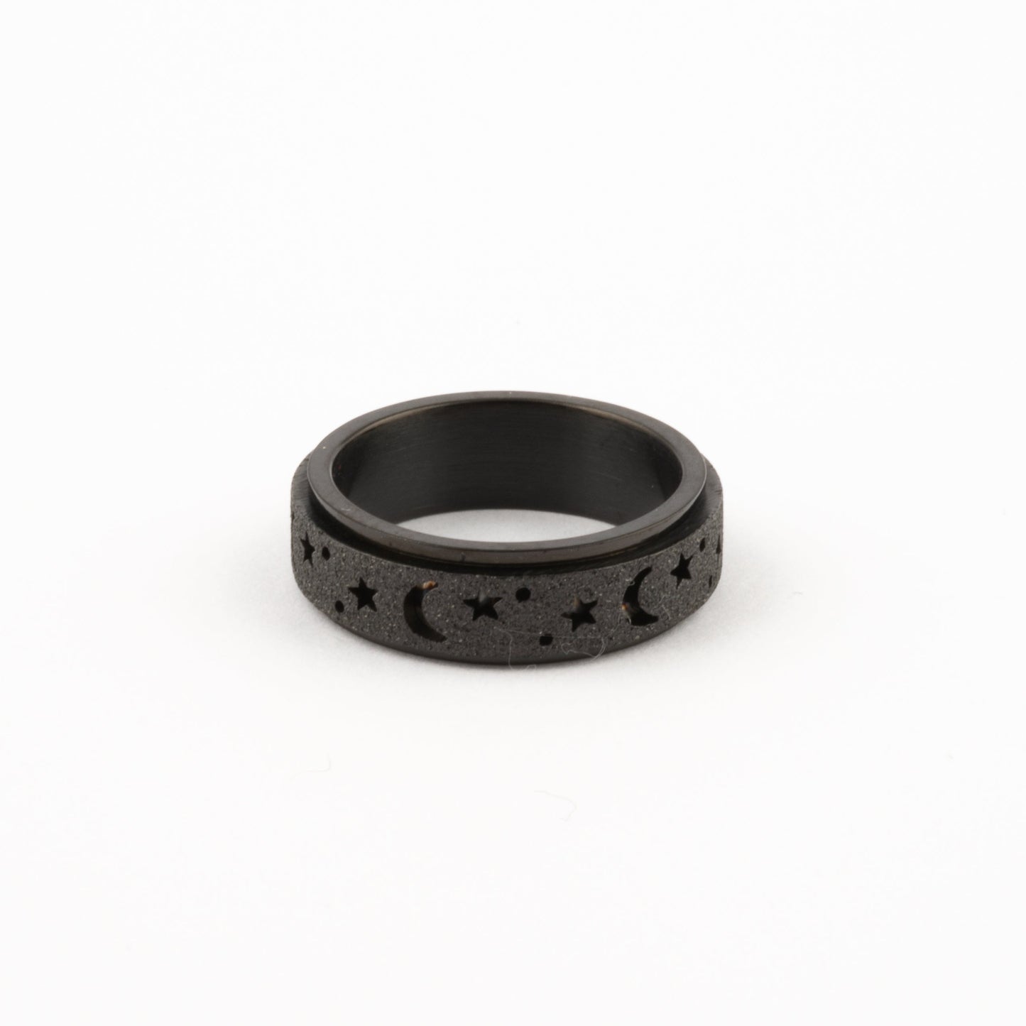 Anillo Deslizante Luna y Estrellas Aspero Negro