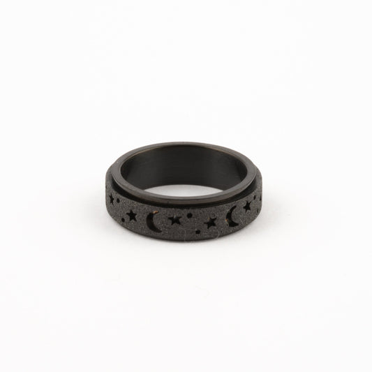 Anillo Deslizante Luna y Estrellas Aspero Negro