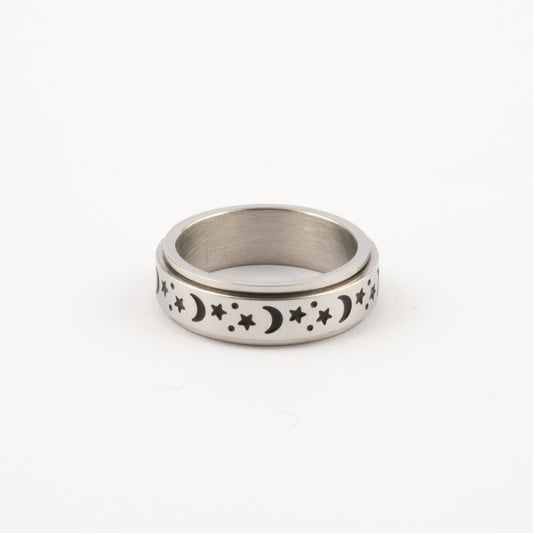 Anillo Deslizante Luna y Estrellas 2 Plateado