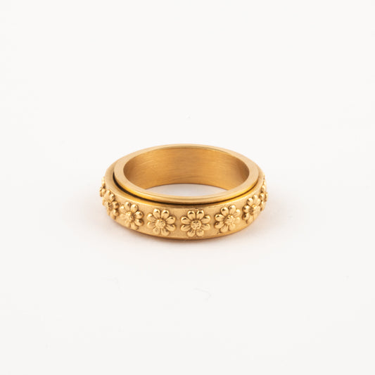 Anillo Deslizante Flores Relieve Dorado