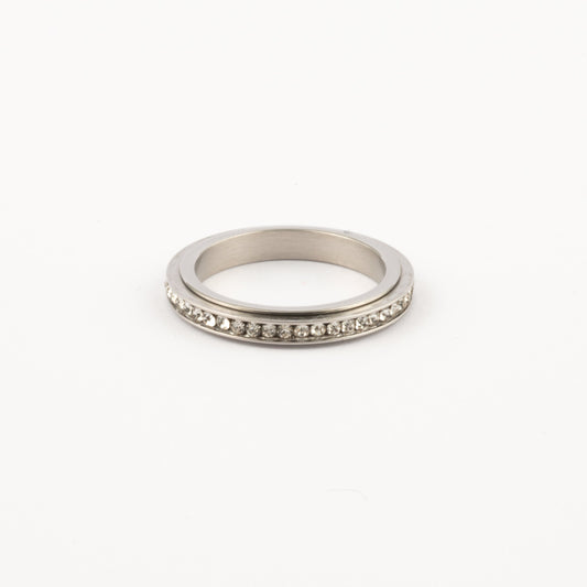 Anillo Deslizante Delgado Zirconias Plateado