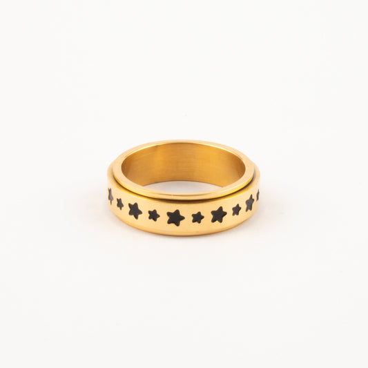 Anillo Deslizante Estrellas Negras Dorado