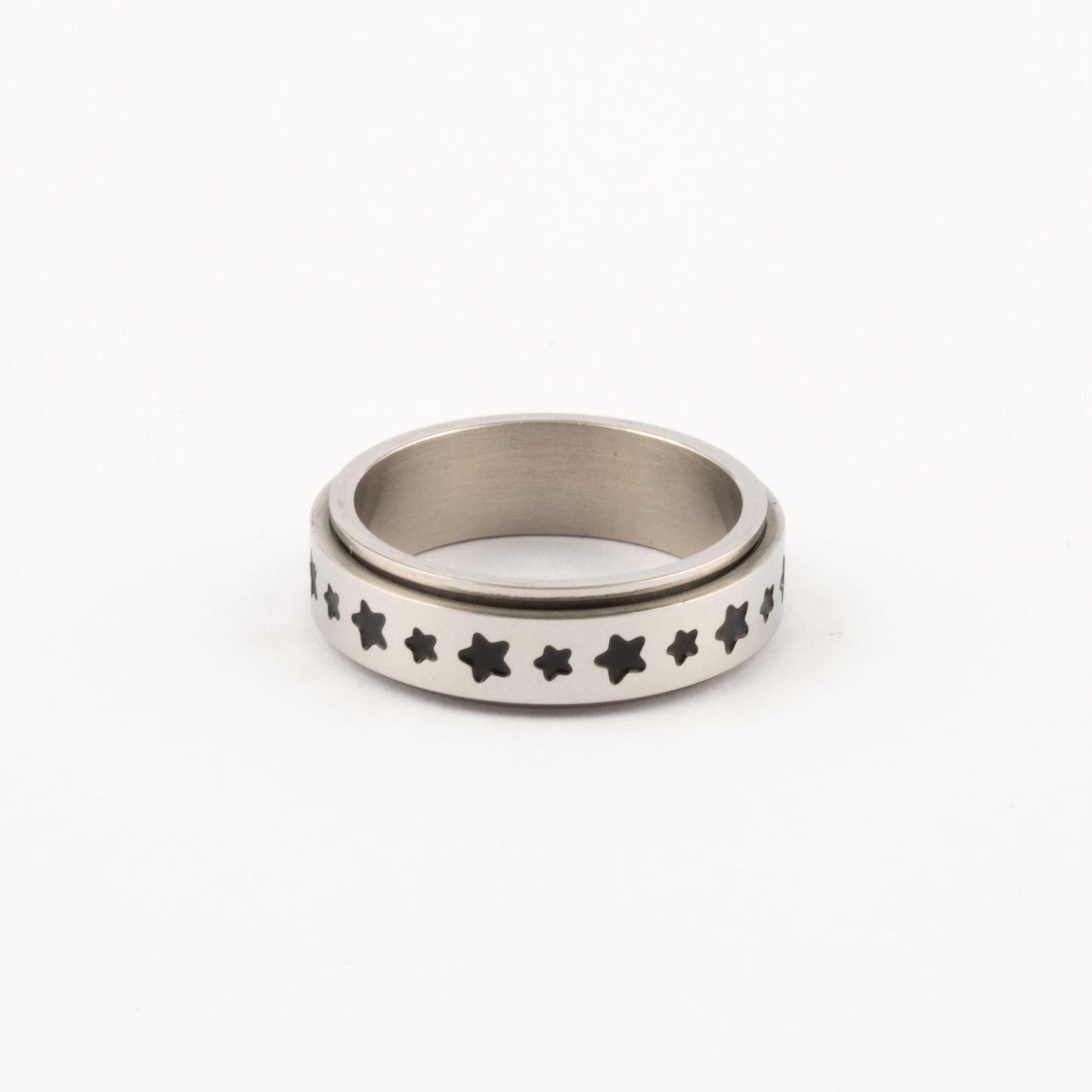 Anillo Deslizante Estrellas Negras Plateado