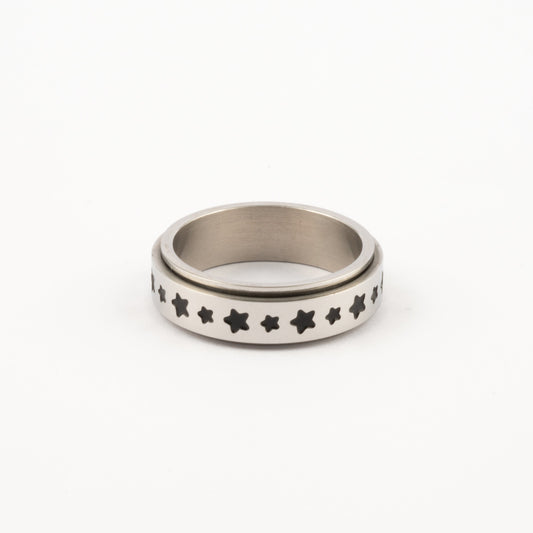 Anillo Deslizante Estrellas Negras Plateado