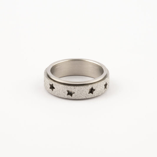 Anillo Deslizante Estrellas Aspero Plateado