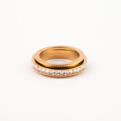 Anillo Deslizante Delgado Zirconias Doble Oro Rosa