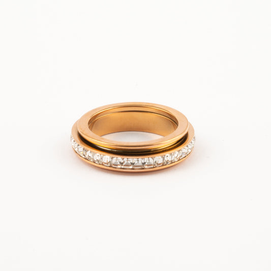 Anillo Deslizante Delgado Zirconias Doble Oro Rosa