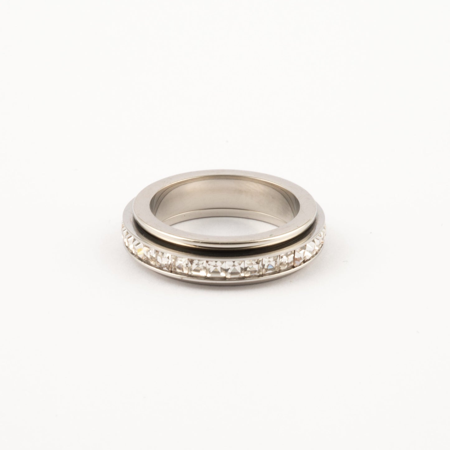 Anillo Deslizante Delgado Zirconias Doble Plateado