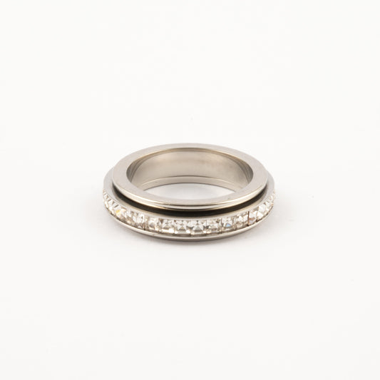 Anillo Deslizante Delgado Zirconias Doble Plateado