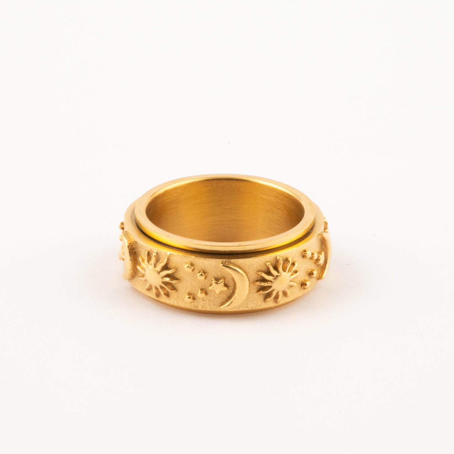Anillo Deslizante Luna y Estrellas Relieve Dorado