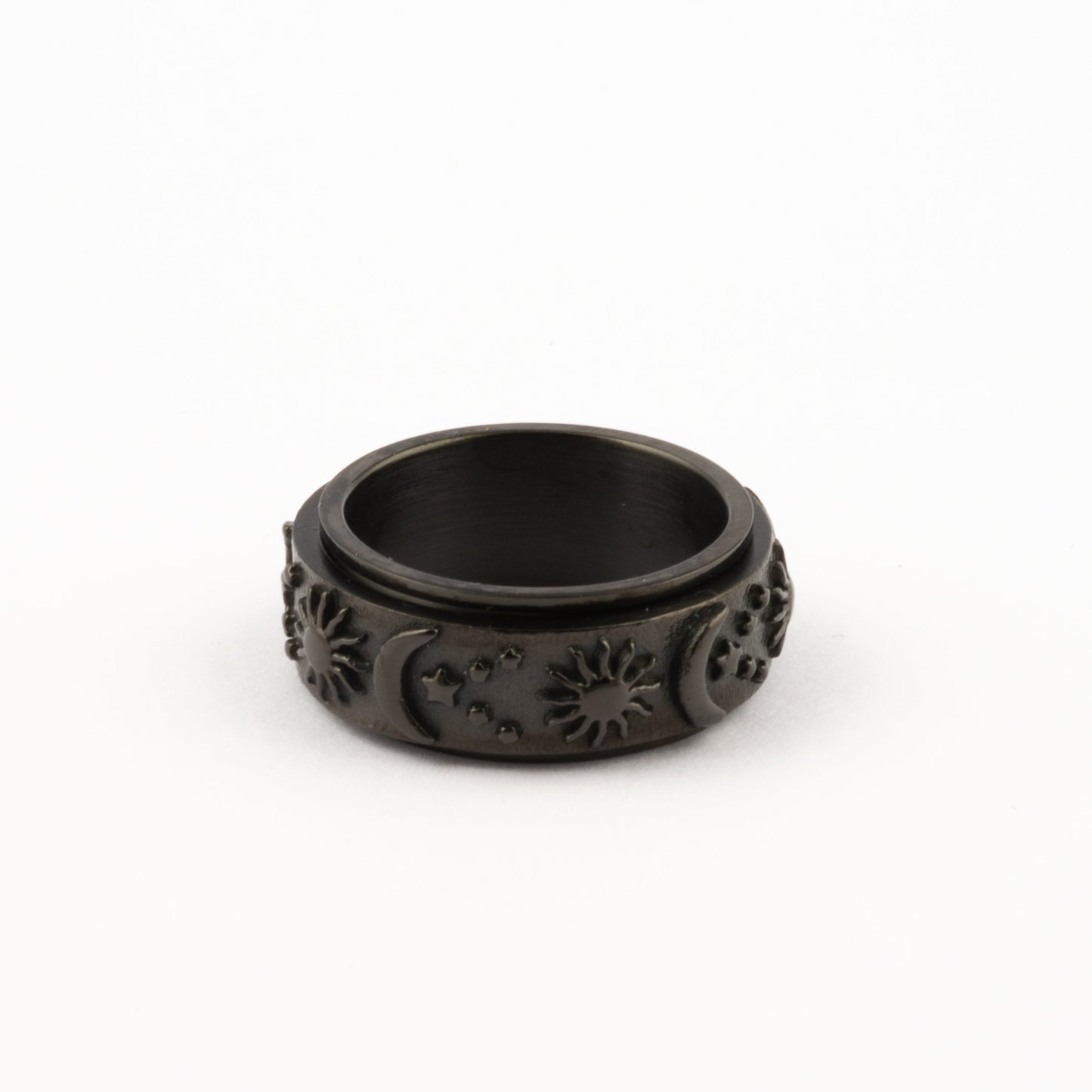 Anillo Deslizante Luna y Estrellas Relieve Negro