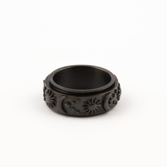 Anillo Deslizante Luna y Estrellas Relieve Negro